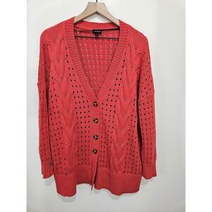 Torrid Womens Coral Red Cotton Pointelle Cable Knit Button Front Cardigan Size 0
